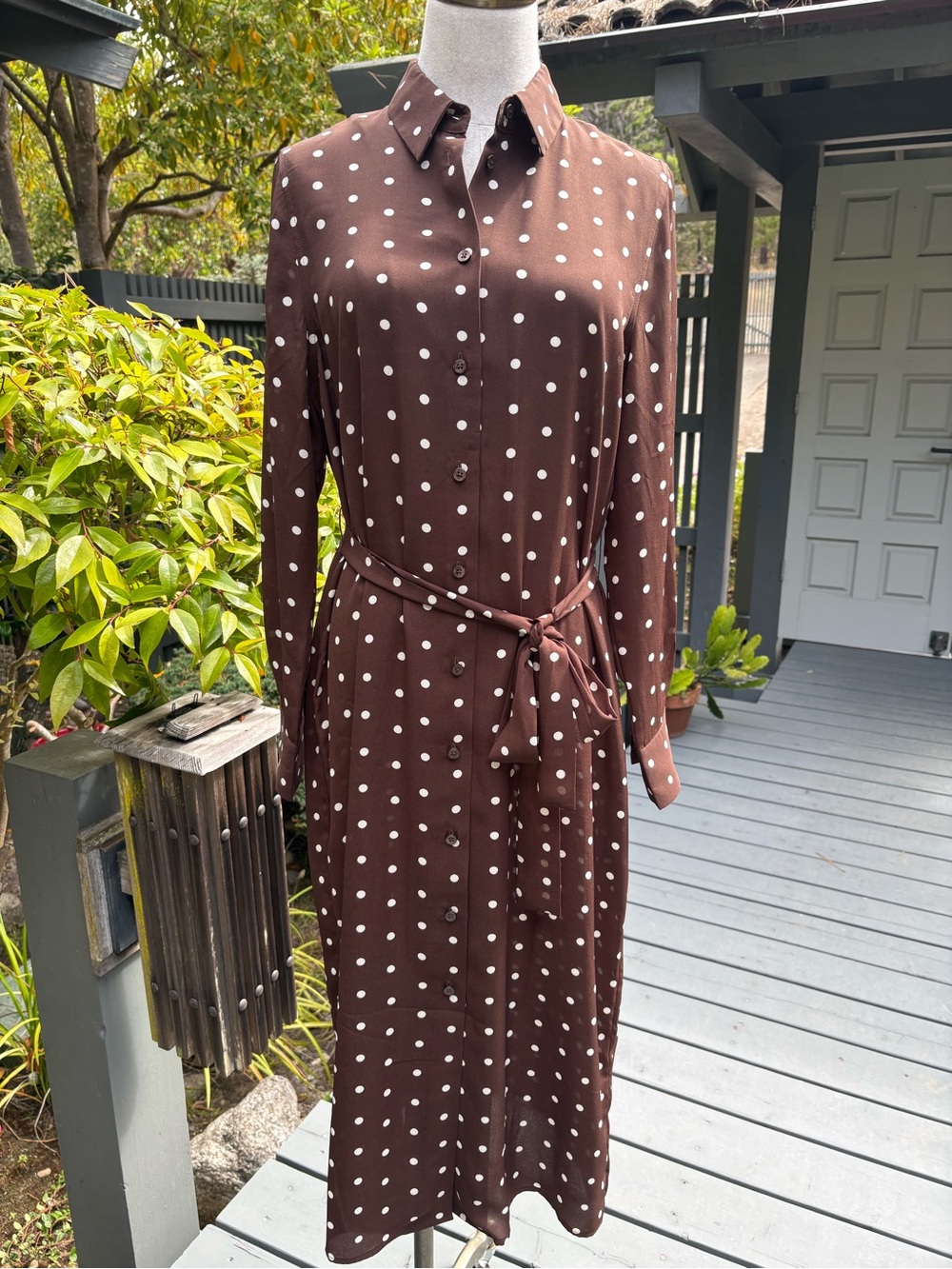 Banana Republic Polka Dot Brown Button-Up Shirt Dress